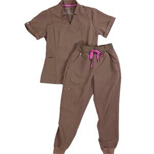Figs Scrub Set Fitted Top and Zamora Joggers Mocha Brown Technical collection